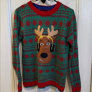 Festive Green and Red Reindeer Sweater